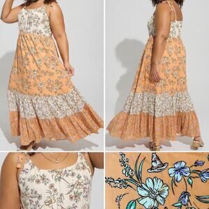 Torrid Harry Potter Maxi Dress Sorting Hat Wand Floral Slub Tiered Plus 2X